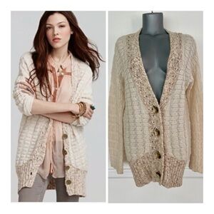 Free People Bumpy Road Chunky Knit Cardigan Cream Sz S